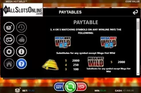 Paytable 1. Mega Hot Wild from Betsson Group