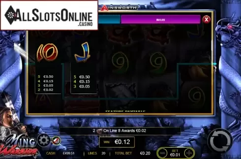 Paytable 4. Ming Warrior from Ainsworth