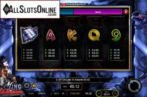 Paytable 3. Ming Warrior from Ainsworth