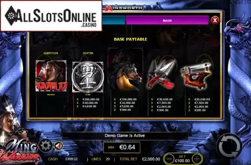 Paytable 2. Ming Warrior from Ainsworth