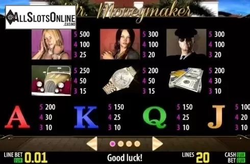Paytable 1. Mr. Moneymaker HD from World Match