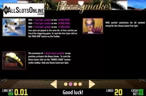 Paytable 2. Mr. Moneymaker HD from World Match