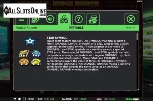 Paytable 1. Nudge Runner from StakeLogic