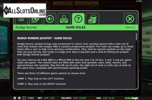 Game Rules 1. Nudge Runner from StakeLogic