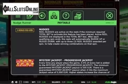 Paytable 2. Nudge Runner from StakeLogic