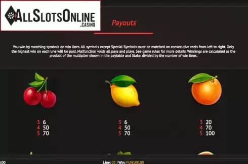 Symbols. Reel Fruits! from 1X2gaming