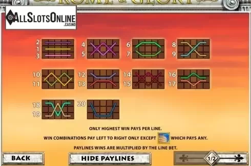 Paytable 2. Rome & Glory from Playtech