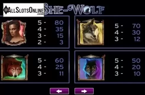 Paytable 2. She Wolf from High 5 Games