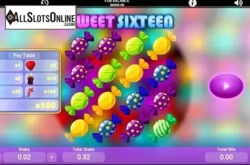 Reels screen. Sweet Sixteen from 1X2gaming