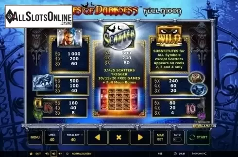 Paytable 1. Tales of Darkness: Full Moon from Greentube
