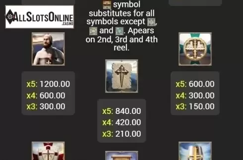Paytable. Templars Quest from Fazi