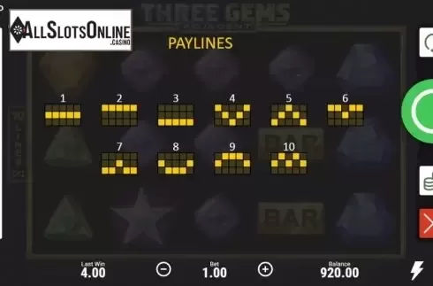 Paylines. Three Gems from Booongo
