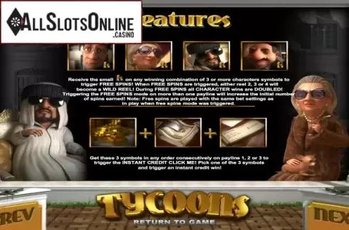 Paytable 2. Tycoons from Betsoft