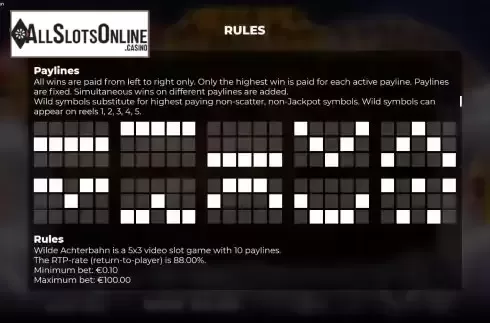 Paylines screen