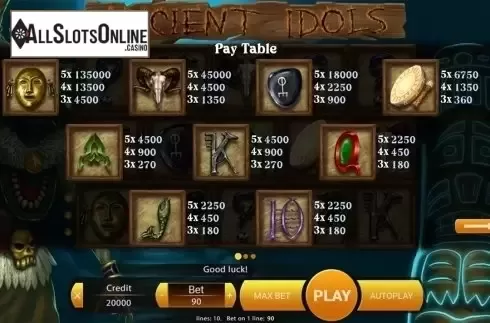 Paytable . Ancient Idols from X Play