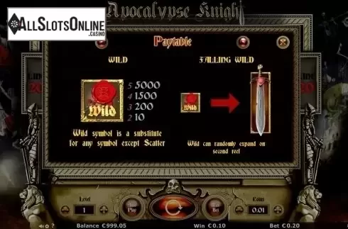 Paytable 3. Apocalypse Knights from Join Games