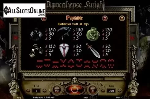 Paytable 1. Apocalypse Knights from Join Games