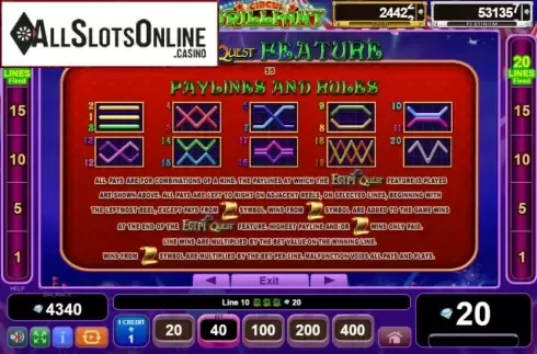 Paylines . Circus Brilliant Egypt Quest from EGT