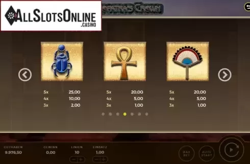 Paytable 2. Cleopatra's Crown from Bally Wulff
