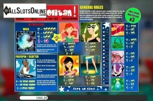 Paytable. Cosmopolitan from Genii