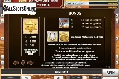Paytable 1. Cowboy Treasure from Play'n Go