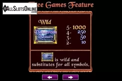 Paytable 1. Dangerous Beauty from High 5 Games