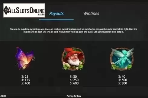 Paytable 3. Fairie Nights from 1X2gaming