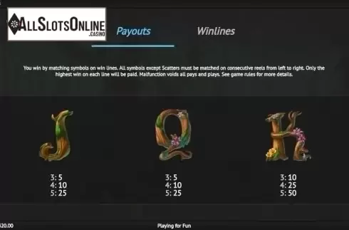 Paytable 1. Fairie Nights from 1X2gaming
