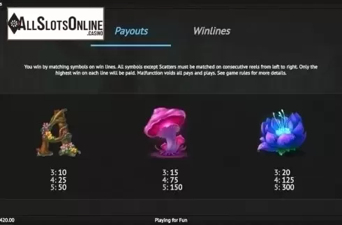 Paytable 2. Fairie Nights from 1X2gaming