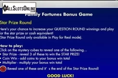 Paytable 3. Family Fortunes from Gamesys