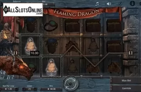 Win screen. Flaming Dragon from Booming Games