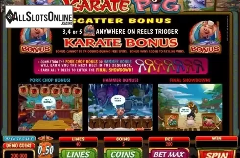 Screen2. Karate Pig from Microgaming