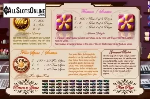 Paytable 2. Le Chocolatier (Genii) from Genii