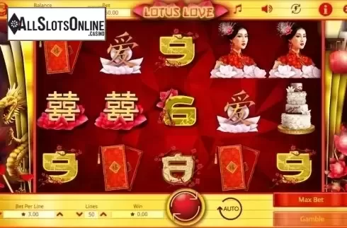 Reels screen. Lotus Love from Booming Games