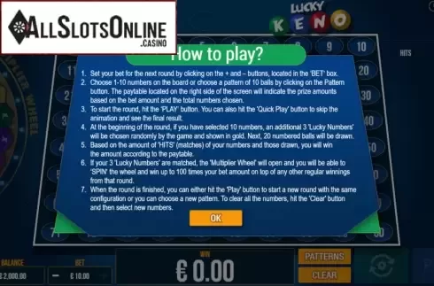 Info. Lucky Keno from Pariplay