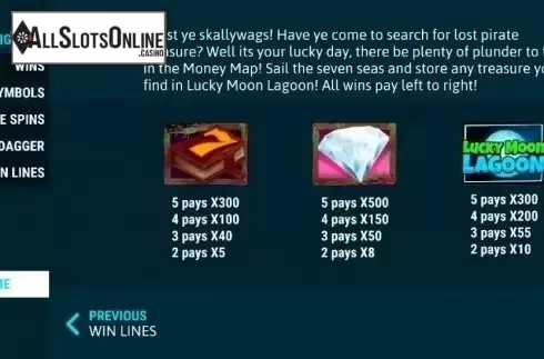 Paytable 1. Lucky Moon Lagoon from Slot Factory