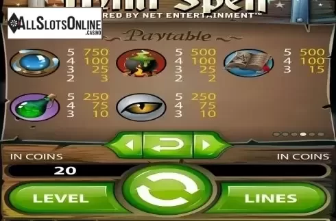 Game Screen. Mini Spell from NetEnt