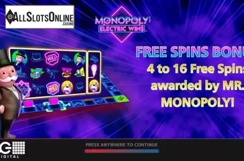 Start Screen. Monopoly Electric Wins from WMS