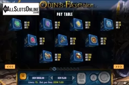 Paytable screen