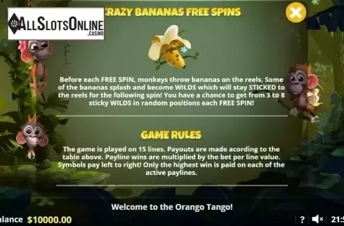 Paytable 3. Orango Tango from Lady Luck Games