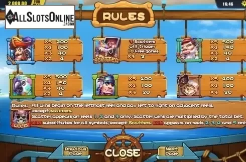 Paytable. Pirates Treasure (Slot Factory) from Slot Factory
