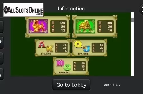 Paytable 2. Rank Up Dragon from Rising Entertainment