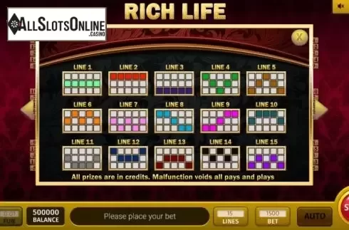Paylines screen. Rich Life from InBet Games