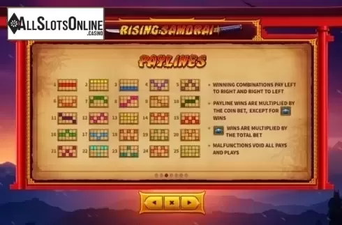 Paytable 3. Rising Samurai from Skywind Group