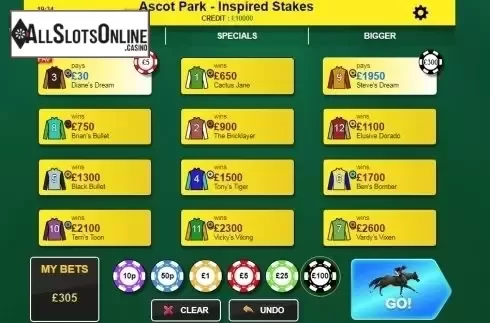Reel screen. Rush Horses Go! from Inspired Gaming
