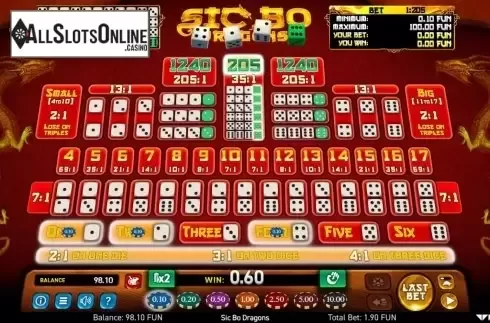 Win Screen . Sic Bo Dragons from Wazdan