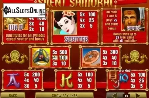 Paytable 1. Silent Samurai JP from Playtech