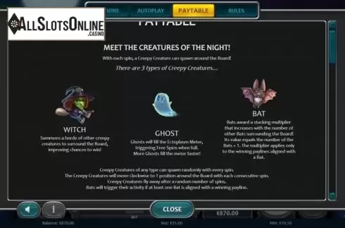 Features screen. Spooktacular Spins from Nucleus Gaming