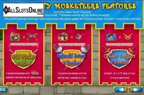 Paytable 2. The Three Musketeers and the Queen's Diamond (Playtech) from Playtech