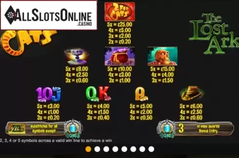 Paytable. Two Fat Cats The Lost Ark from Inspired Gaming